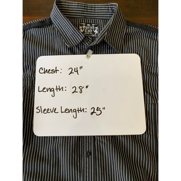 Sacred Cult Mens XL Black Gray Stripe Button Down Long Sleeve Roll Tab - Picture 12 of 12